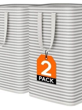 “Lifewit” Gray & White Striped Collapsible Laundry Hamper‼️